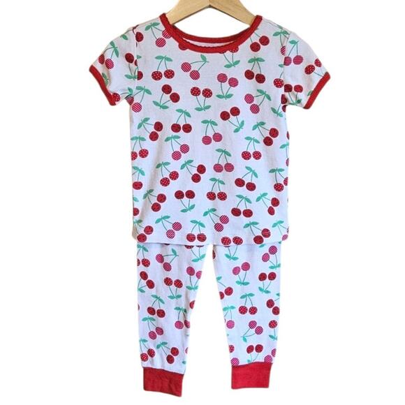 LIKE NEW! 2-PACK Little Me Pajamas Cherries Red Pink Toddler Size 2T - Picture 4 of 6